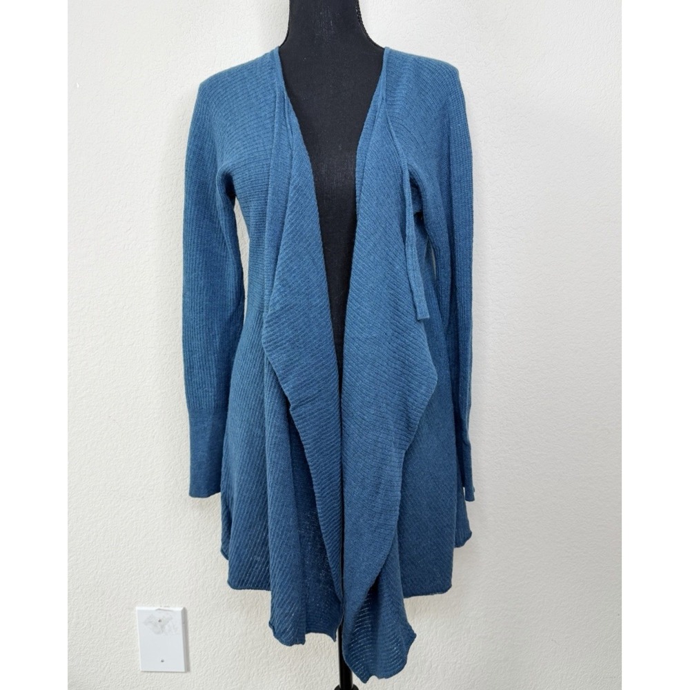 Eileen Fisher‎ 100% Wool Open Front Cardigan Teal Blue Sz L Italian Yarn Layers
